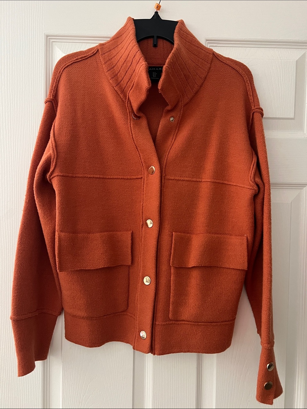 Tahari Rust-Burnt Orange Knit Jacket Cardigan with Gold Buttons